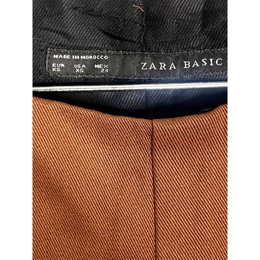 ZARA Sleeveless Jumpsuit Turned Up Hem Side Zipup Square Neck Buttons XS Brown - Picture 9 of 14